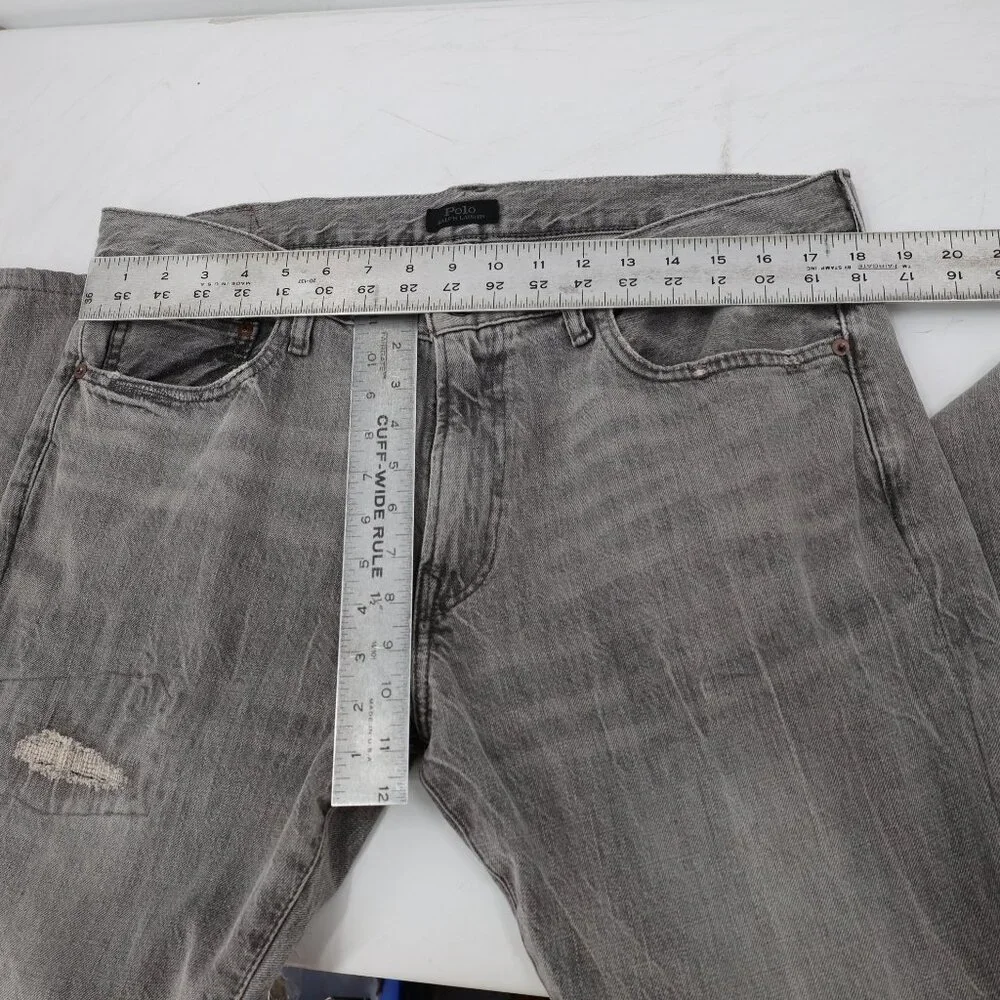 Polo Ralph Lauren Jeans Mens 34 36x30 Sullivan Slim Distressed Denim Rips gray